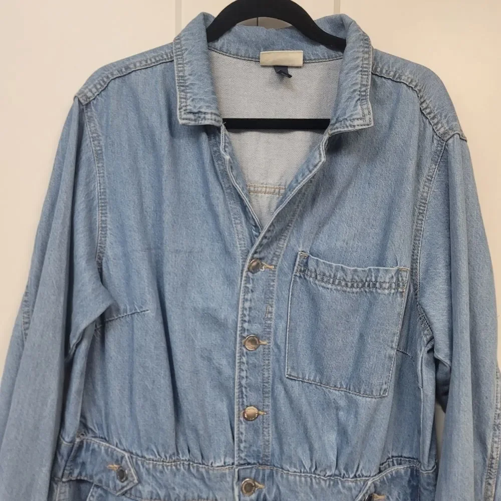 Universal Thread Long Sleeve Denim Utility Romper - Medium Wash Size 17